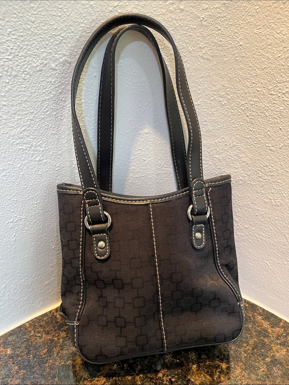 Nine West Black Patterned Shoulder Tote